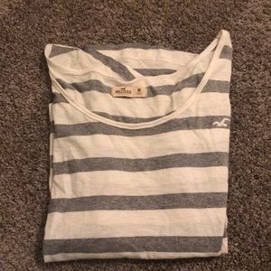 Hollister grey and white striped 3/4 sleeve shirt